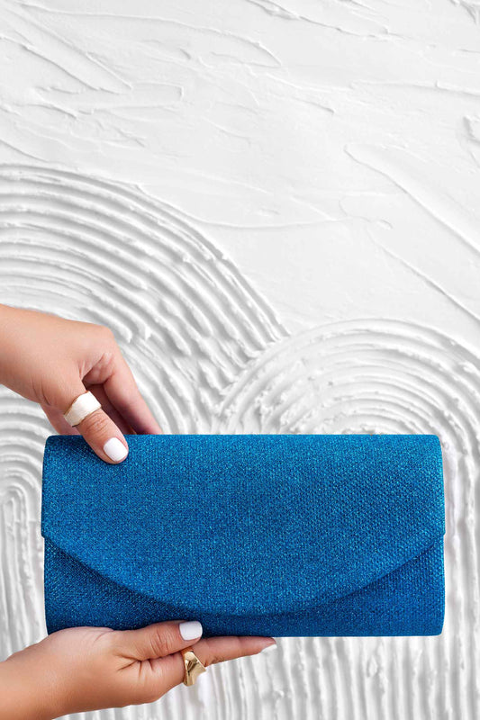 B220 blue clutch bag in laminated fabric