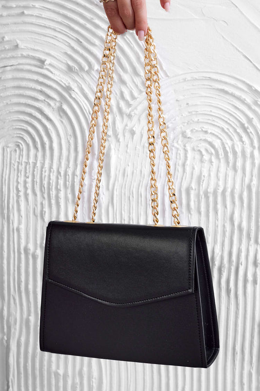 Black clutch bag B217 with gold chain