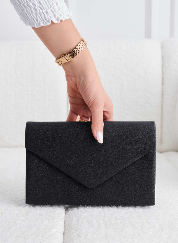 Black glitter clutch bag B236