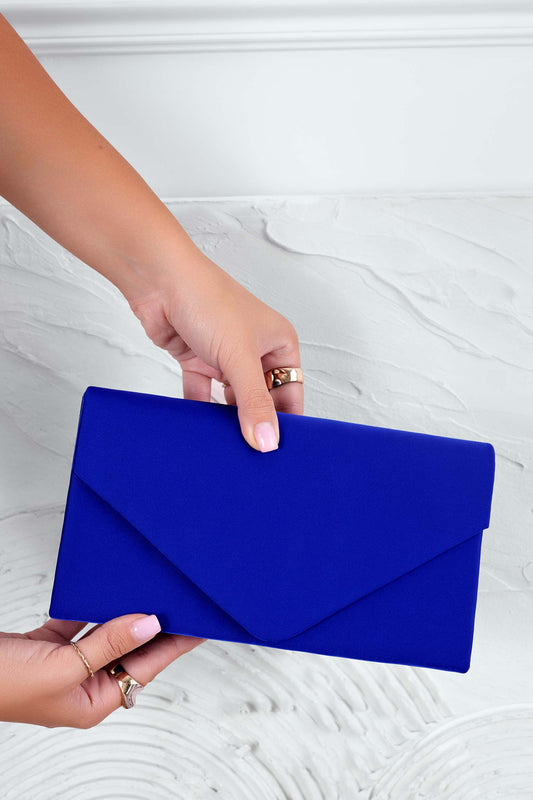 B205 blue satin clutch bag