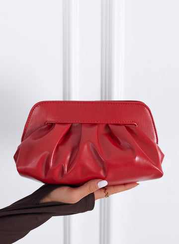Bolso de mano Clutch rojo de piel sintética con cadena