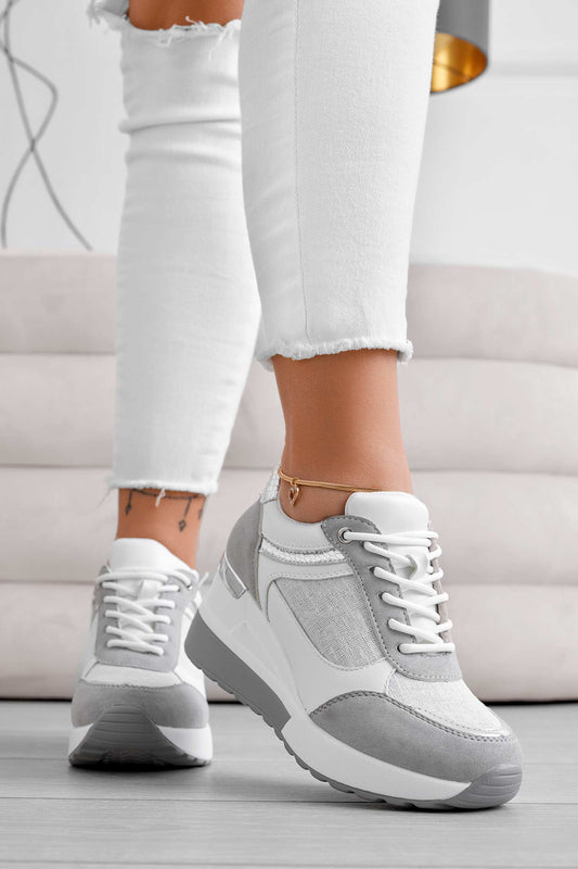 CAIRO - Gray sneakers with silver glitter fabric inserts