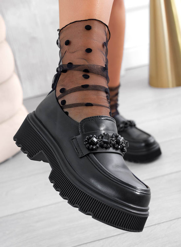 Mocassins noirs Alexoo avec semelle épaisse ornés