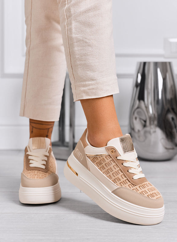 CAMILLA - Mud platform sneakers with beige fabric inserts