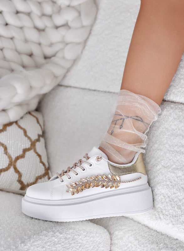 CANDY - White sneakers with gold jewel applications