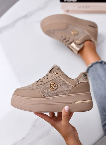 CARLA - Sneakers fango Platform con Dettagli Oro e Glitter