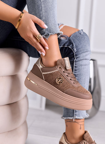CARLA - Sneakers marroni Platform con Dettagli Oro e Glitter