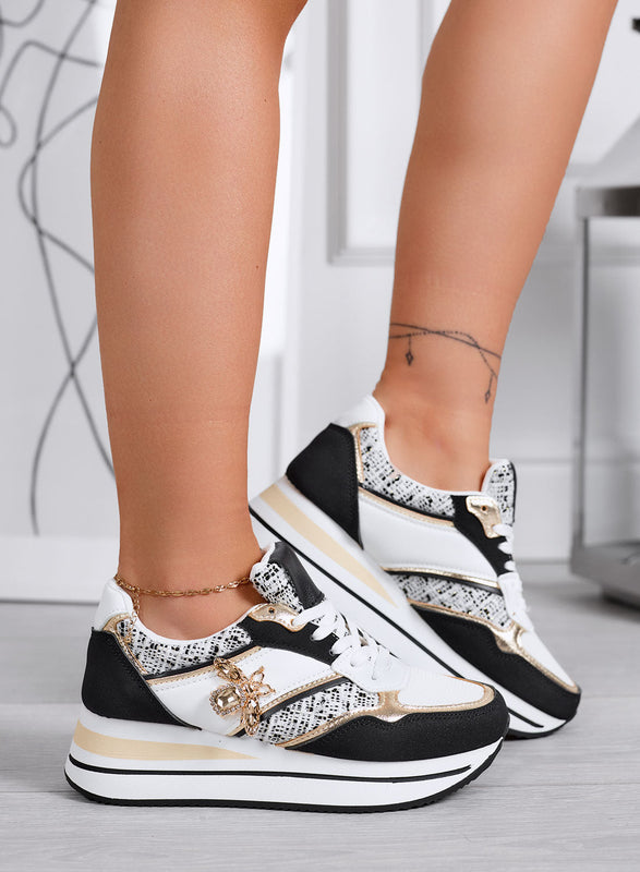 CARMEN - Black sneakers with gold jewel bee detail