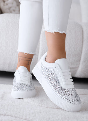CASSANDRA - Zapatillas Blancas con Strass y Detalles Brillantes