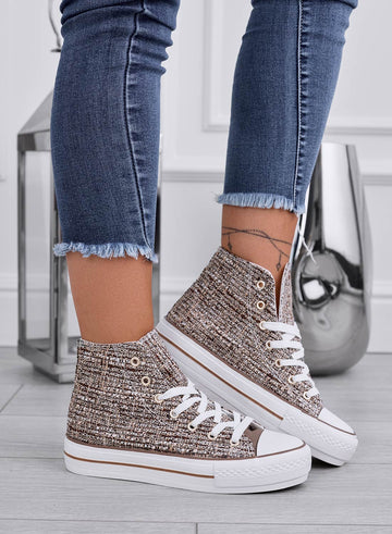 CITRON - Mud-colored fabric sneakers with laces