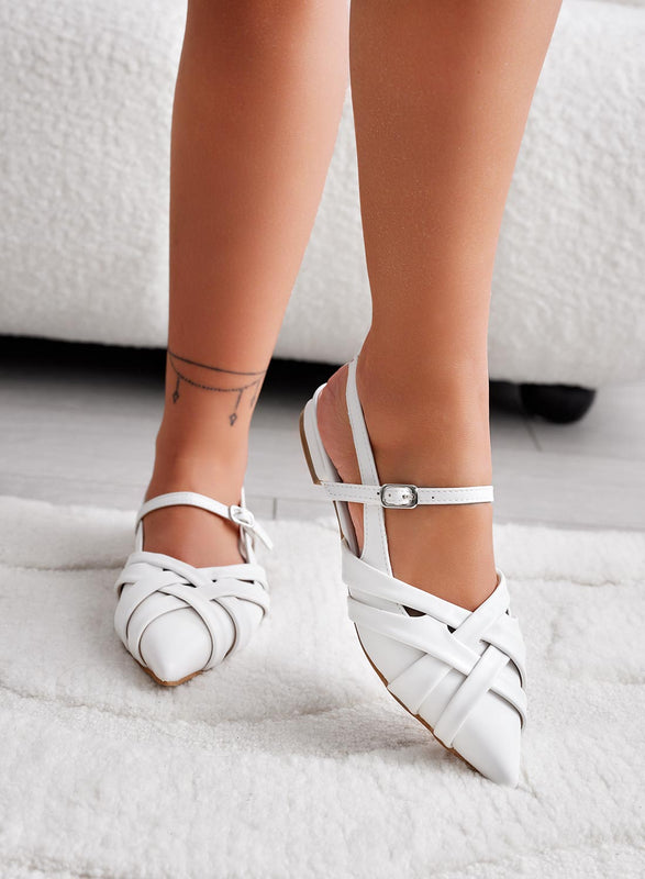 CLARA - White woven slingback ballet flats