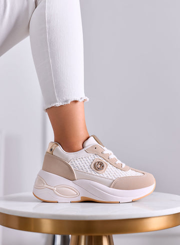 CLIO - Sneakers Beige Platform con Inserti in rete