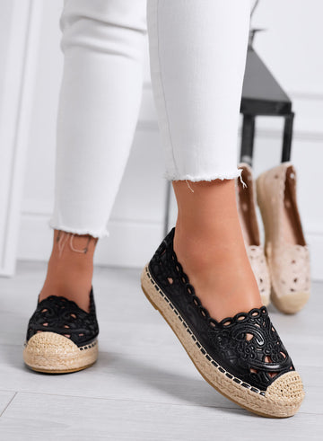 COLLINS - Espadrilles noires en dentelle avec semelle en jute