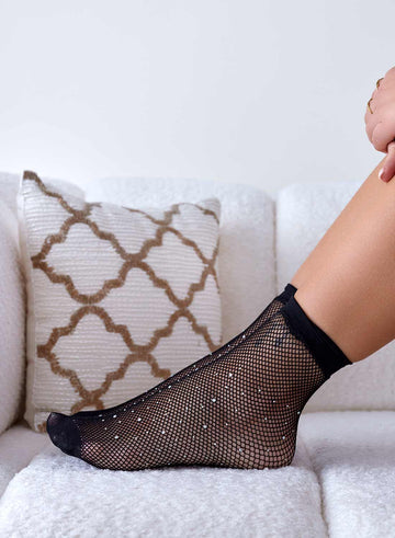 Calcetines negros de red con strass