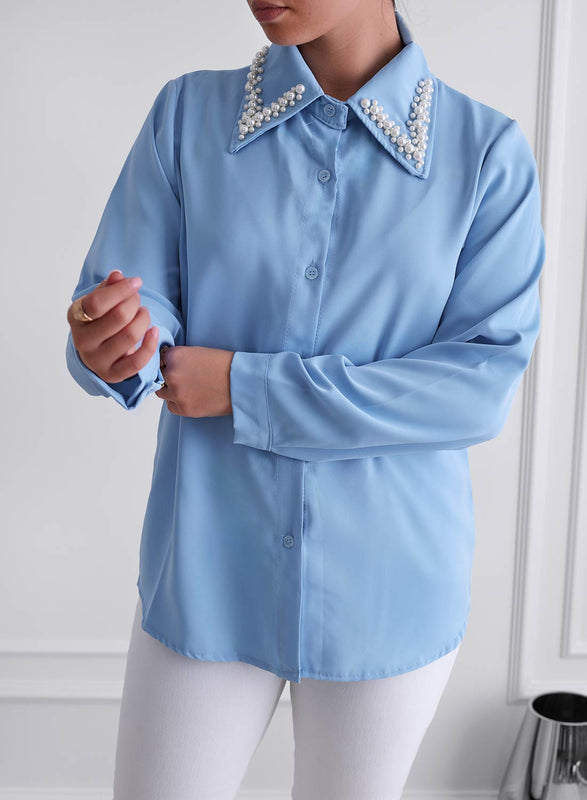 Light blue shirt with embellished collar