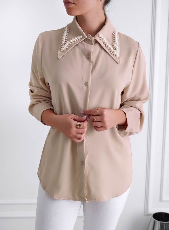 Beige shirt with embellished collar