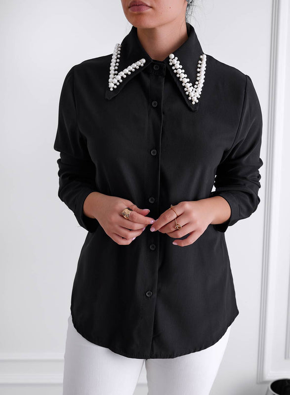 Black shirt with embellished collar