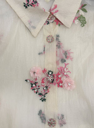 Camisa Elegante de Mujer de Tul con Bordados Florales 3D