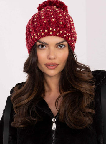 Gorro rojo acolchado con strass y pompón