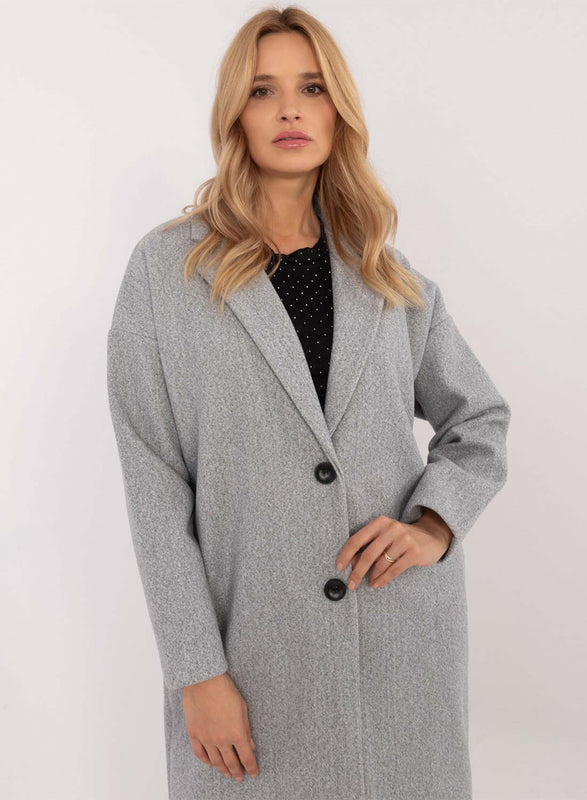 Elegant long gray coat with buttons