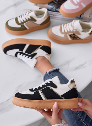 DAMIANA - Black sneakers with gold inserts and rubber sole