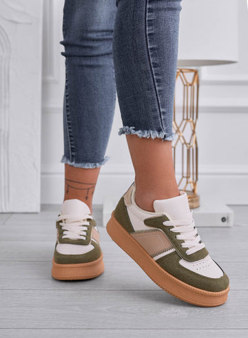 DAMIANA - Green sneakers with gold inserts and rubber sole