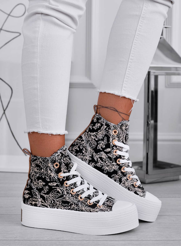 DELFINA - High-top black patterned wedge sneakers