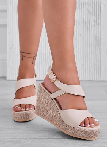 DEVON - Beige sandals with jute wedge