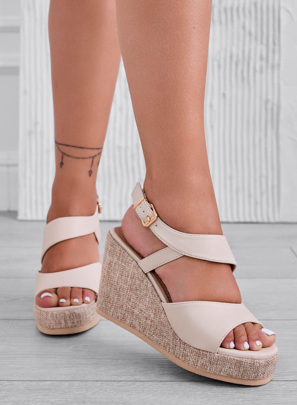 DEVON - Beige Jute Wedge Sandals