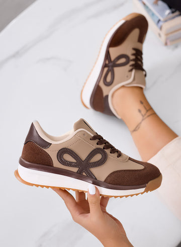 DIAZ - Brown sneakers with bow and two-tone sole