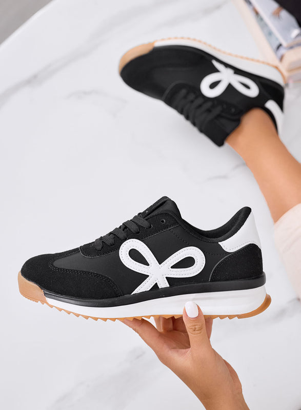 DIAZ - Baskets noires avec nœud blanc et semelle bicolore