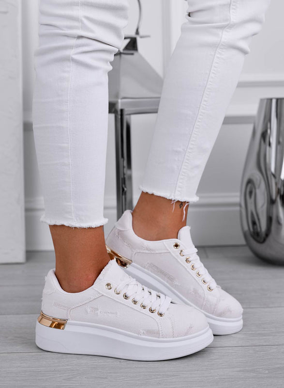 EDEN - Cream sneakers with gold plate