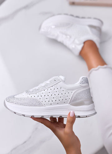 ELISA - Sneakers bianche con Strass e Dettagli Traforati