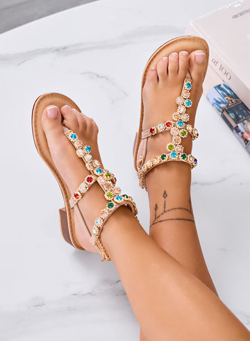 ELLEN - Nude jewel sandals with multicolor rhinestones