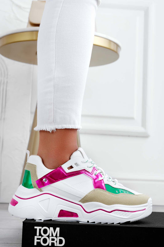Sneakers with thick sole and multicolor inserts