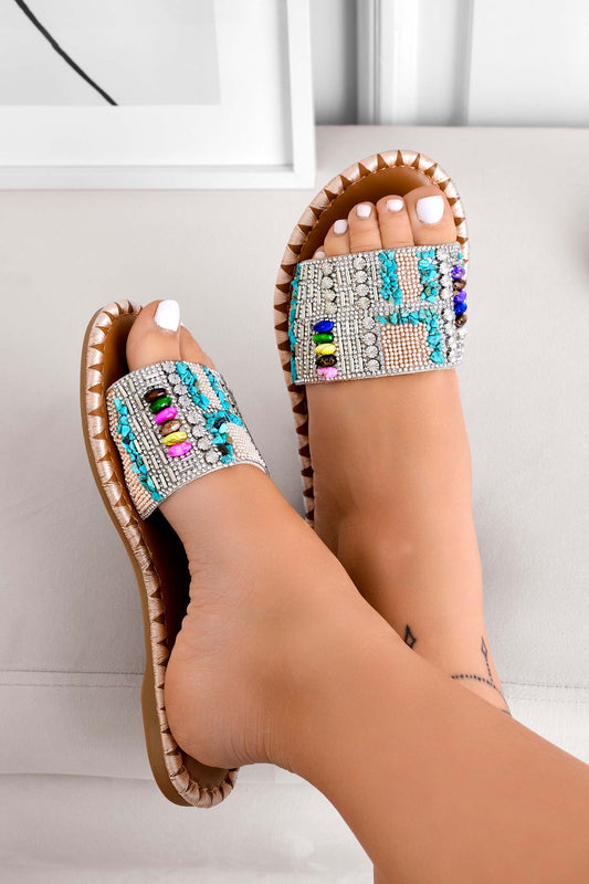 EMILIANA - Multicolor jewel slippers sandals