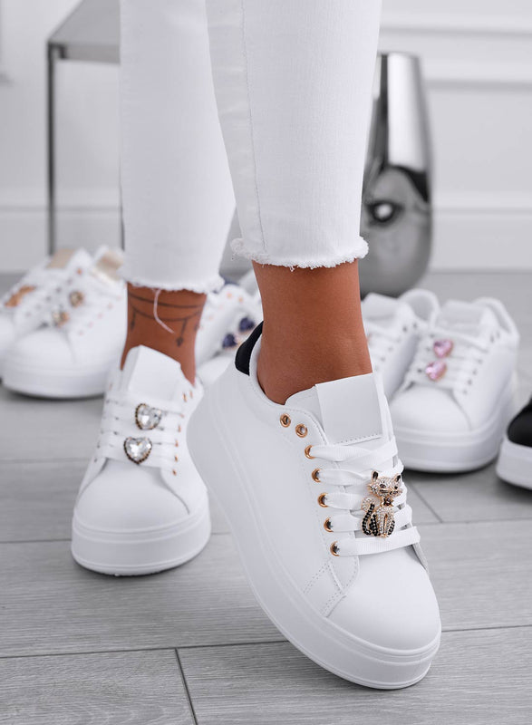 ENERGY - White sneakers with jewel cat and black back