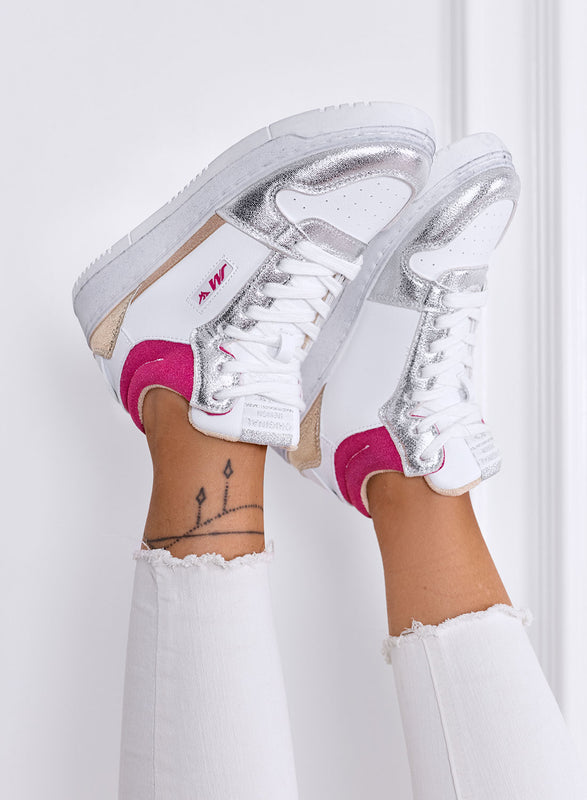 ENRICA - Sneakers  Bianche con Dettagli argento Metallizzato e Suola Platform