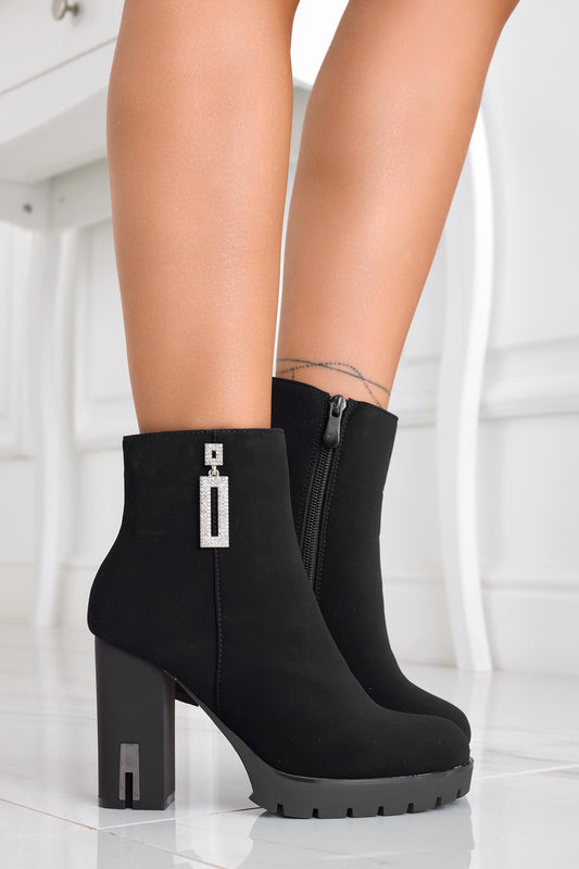 ERNESTA - Black ankle boots with comfortable heel and rhinestones