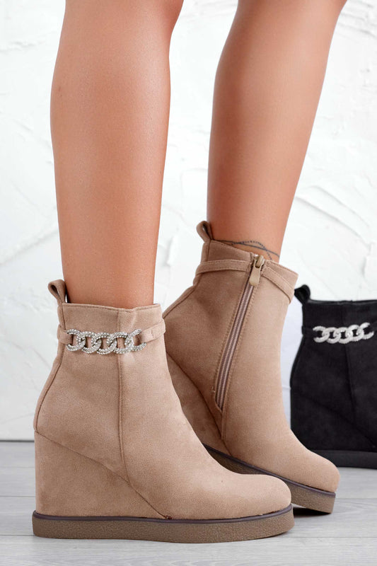 FABRIZIA - Mud ankle boots with wedge and jewel chain