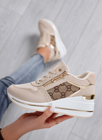 FABRIZIA - Beige sneakers with wedge and fabric inserts