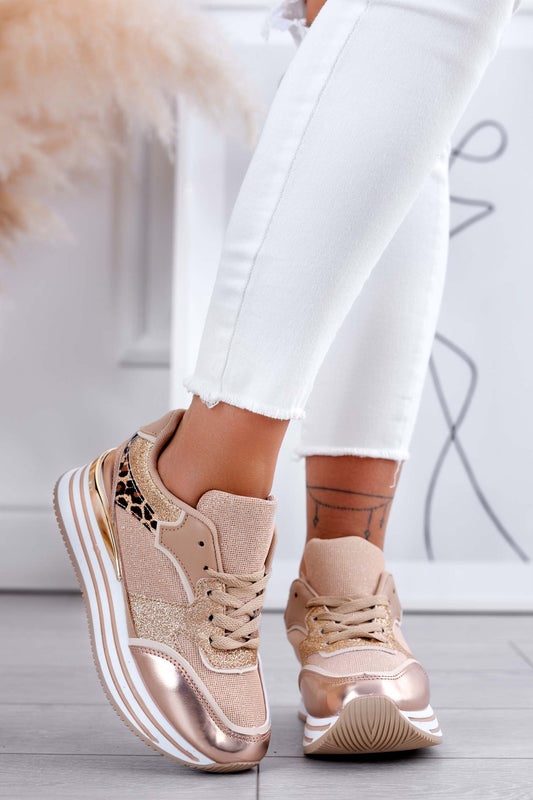 FABY - Metallic rose gold sneakers with spotted inserts