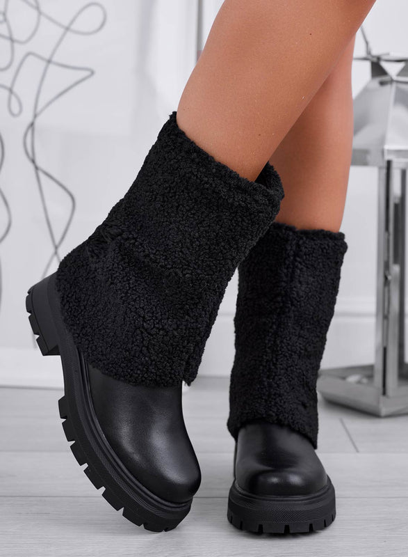 FAITH - Black ankle boots with faux fur cuff