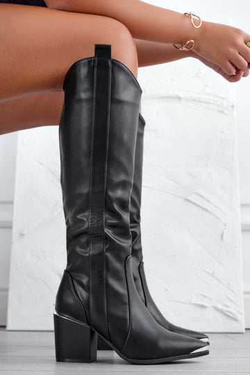 Bottes camperos noires avec talon en faux bois