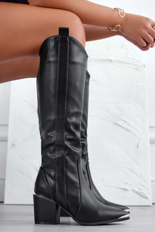 Black camperos boots with faux wood heel