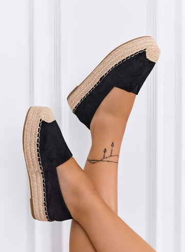 FIAMMA - Black platform espadrilles with crochet toe and rope sole