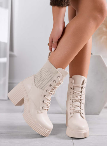 FIORENZA - Beige ankle boots with fabric inserts and comfortable heel