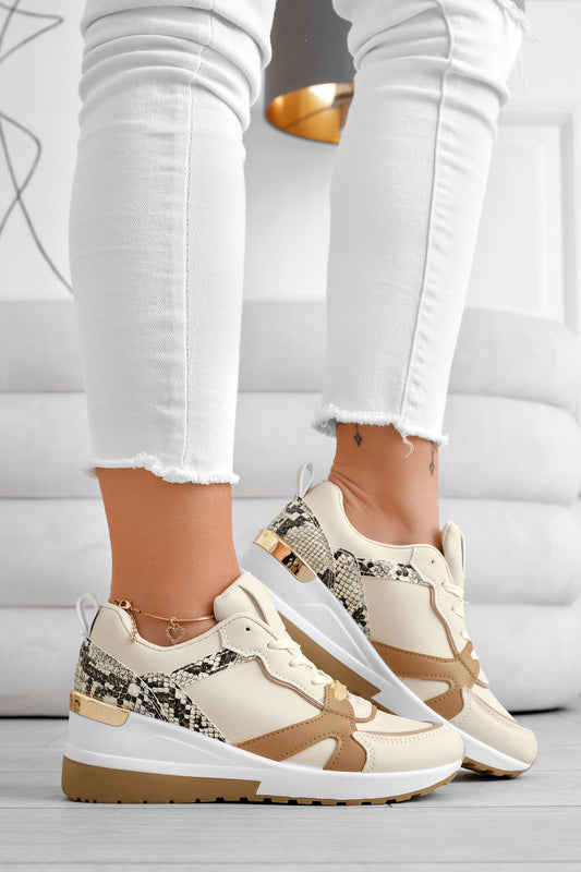 FRIENDS - Beige sneakers with python back