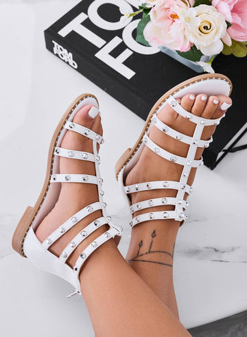 White low sandals with silver-studded straps