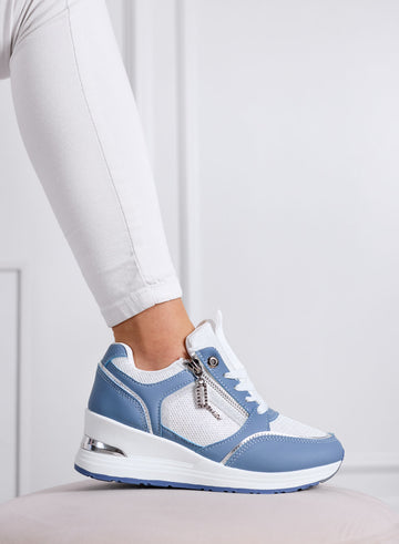 GEMMA - Sneakers Azzurre con Zip Laterale e Inserti Rete
